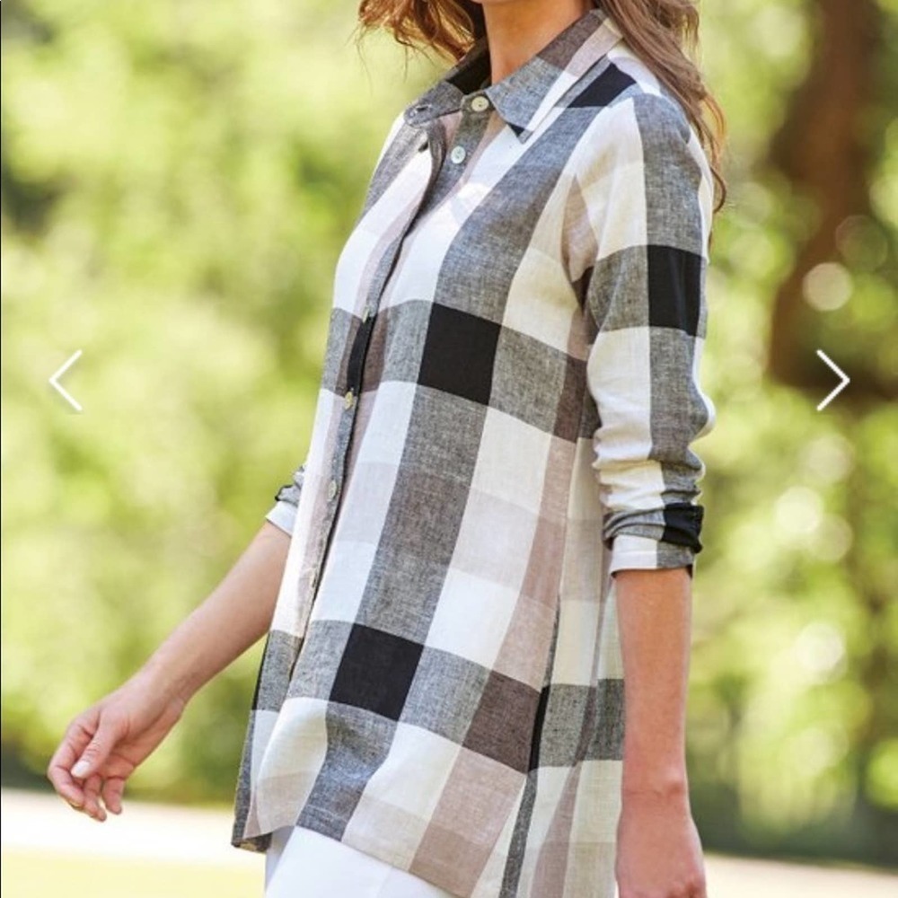 Soft Surroundings Carreaux Shirt in Ivory/charcoal plaid size S